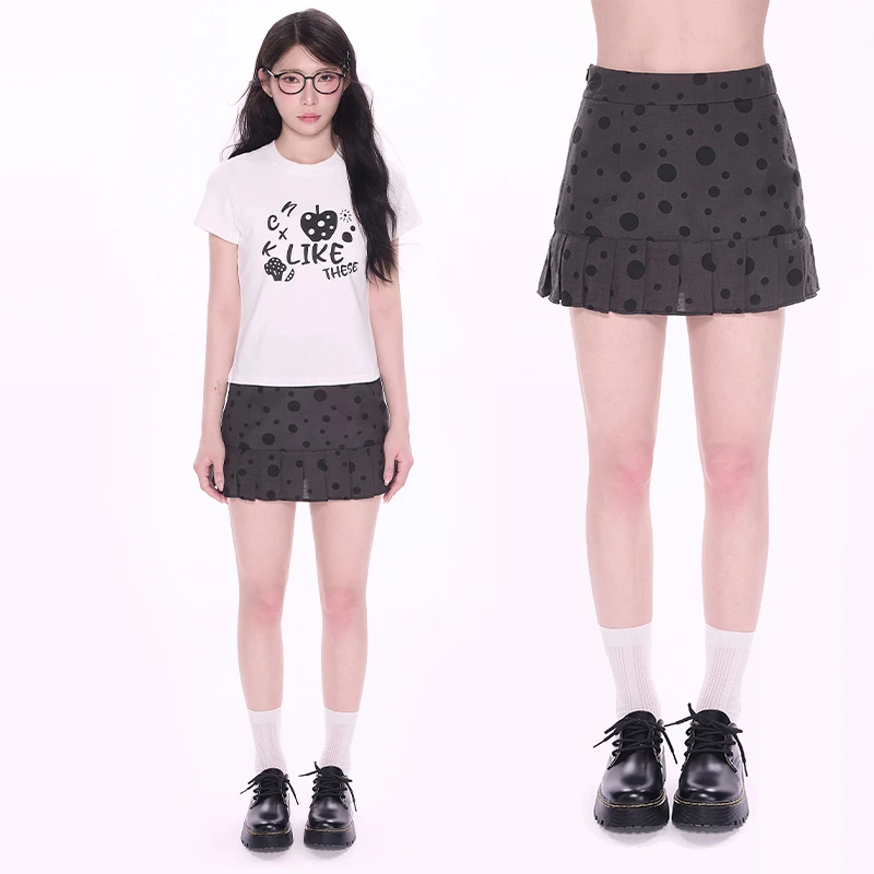 【NCXK】不规则波点百褶短裙修身显瘦百搭包臀防走光裤裙QZ25101