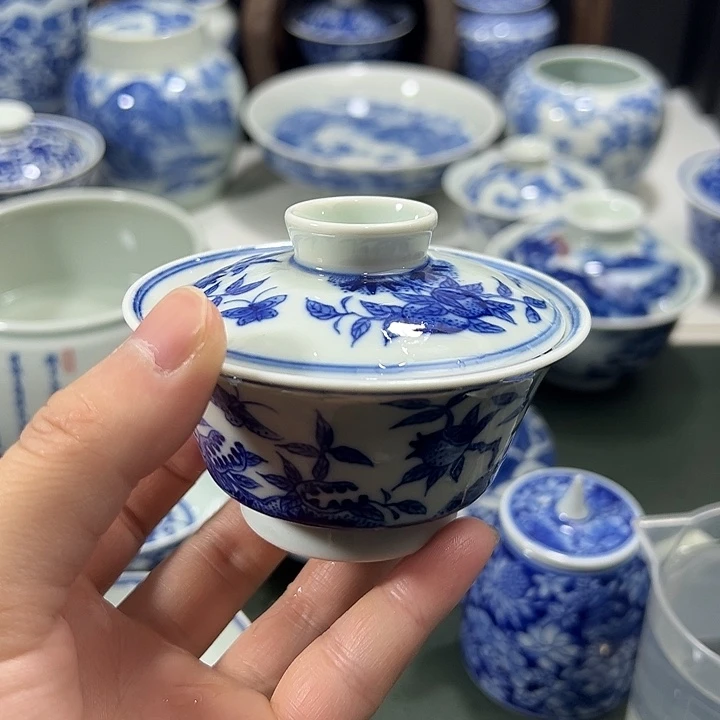 微瑕柴窑点工三多蝶恋花马蹄薄胎两才