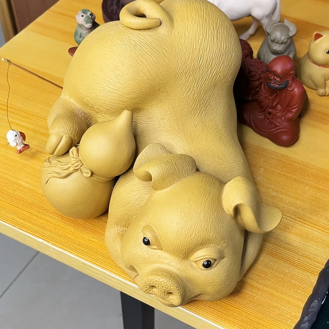 小***雨紫砂茶宠福猪精工纯手工黄金段泥