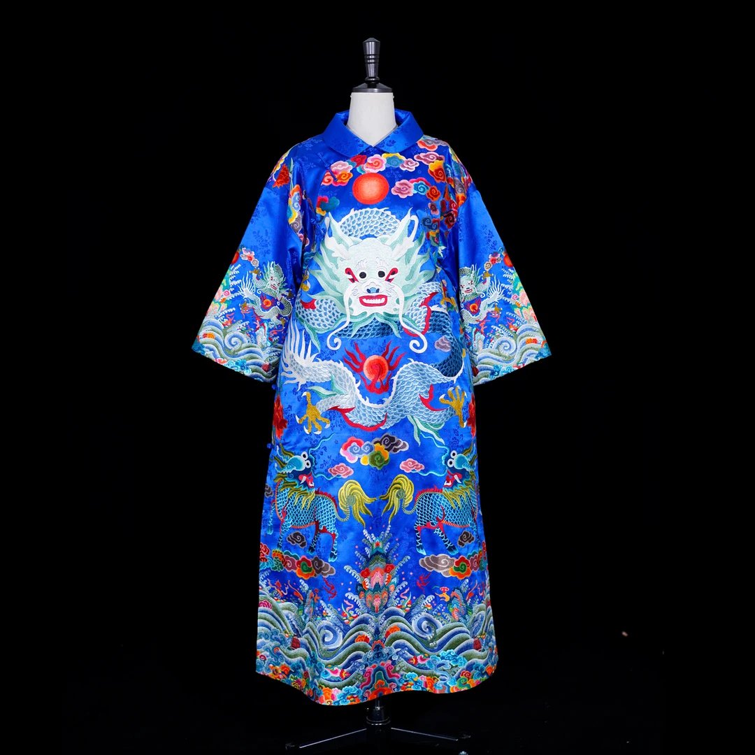 【姝华绣·白龙贺】翻领长袖刺绣连衣裙M068