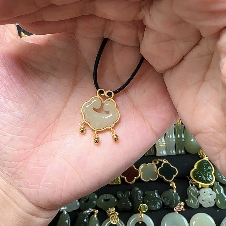 和田玉银S925镶嵌吊坠(不含链)