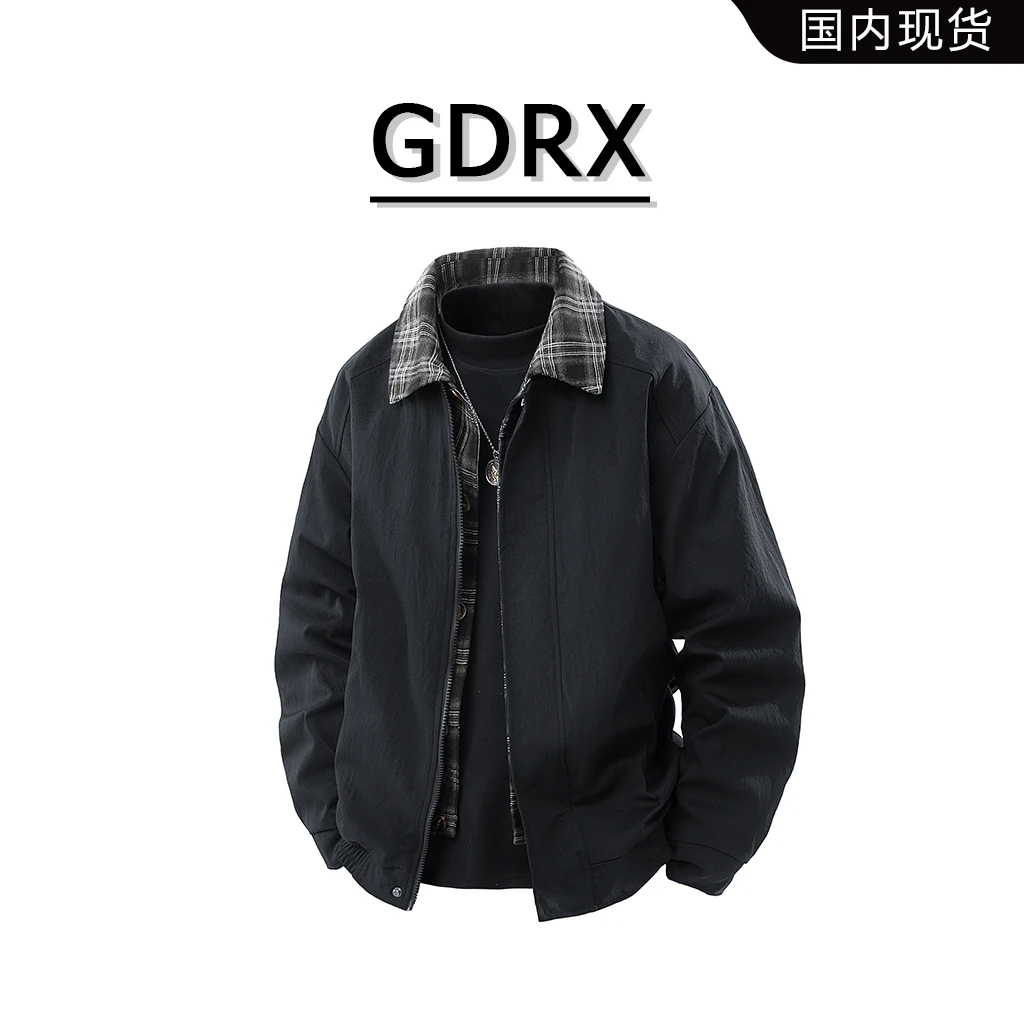 GDRX美式假两件翻领男士夹克2025春季新款宽松潮流上衣情侣外套潮
