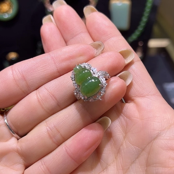 和田玉银S925镶嵌戒指