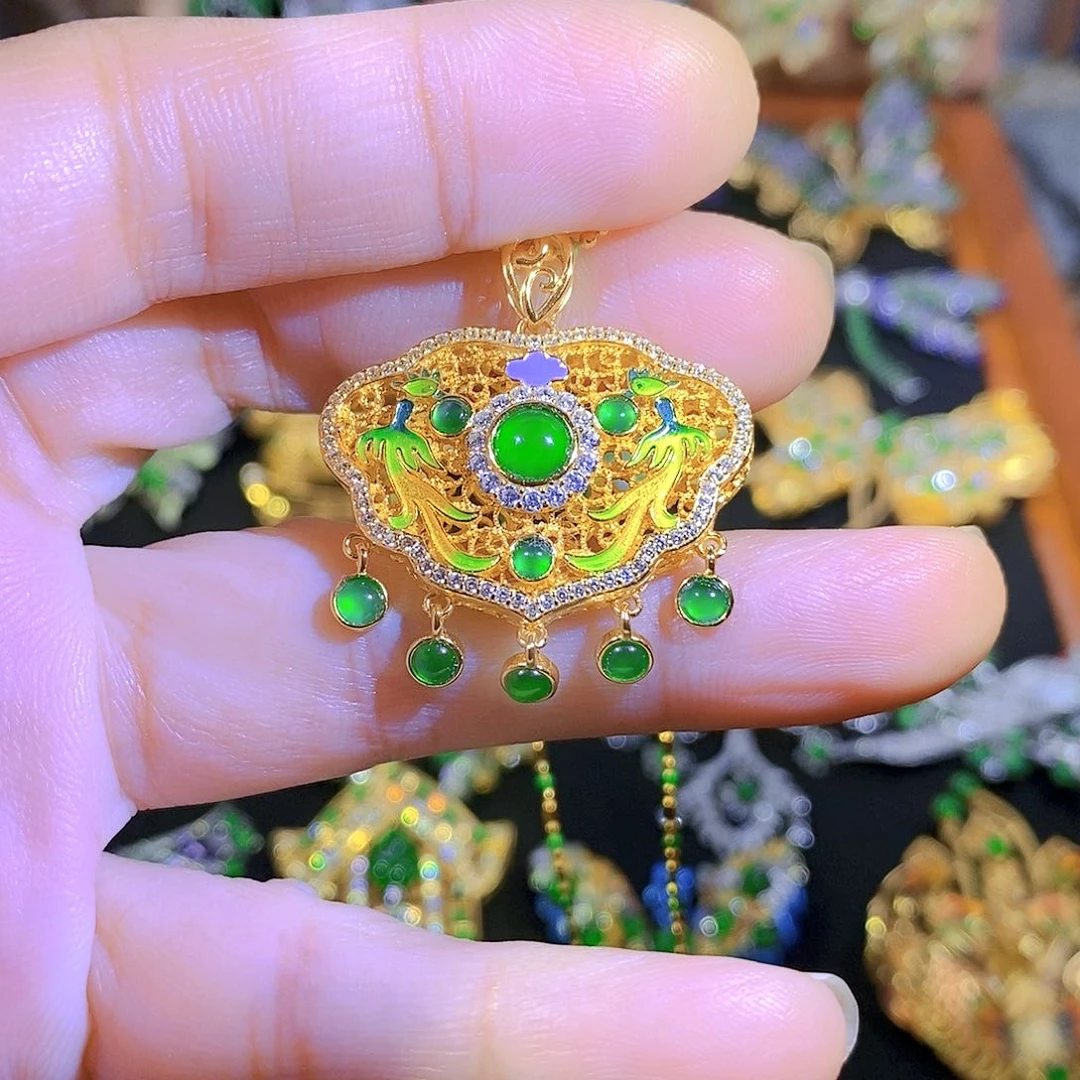 吊坠(不含链)银S925镶嵌翡翠