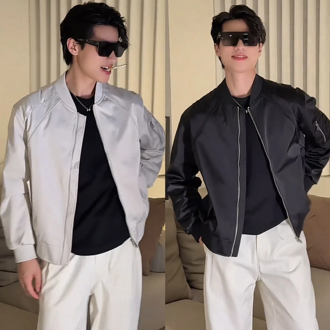 【百象服饰】休闲男外套美式飞行员时尚百搭韩版简约棒球领拼接夹克