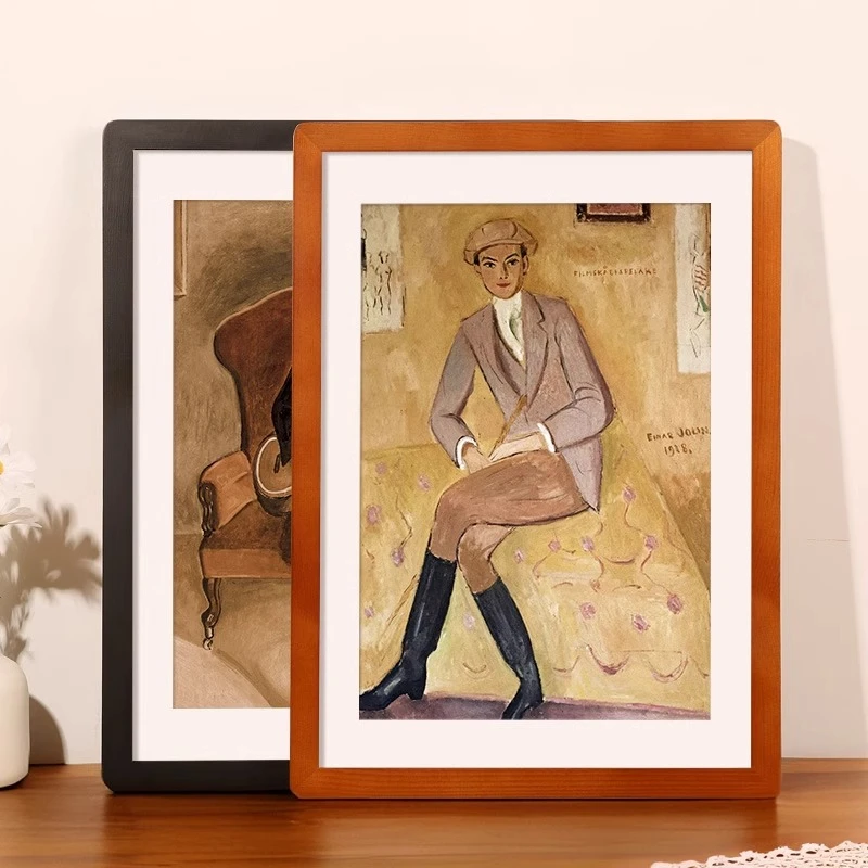 实木相框挂墙圆角画框空框装裱8k4K油画儿童素描a3a4展示框架裱框