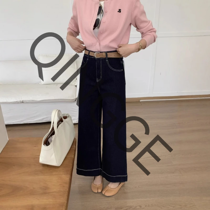 全青格250048#高腰复古牛仔直筒裤女2025春季新款百搭休闲阔腿裤