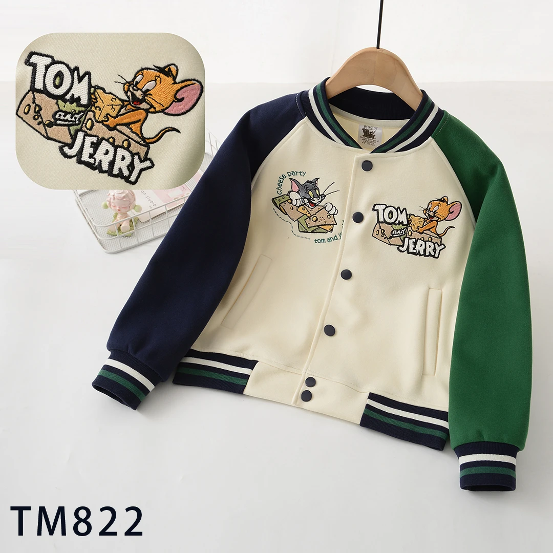 TM822卡通重工刺绣拼接儿童棒球服2025年春季新款