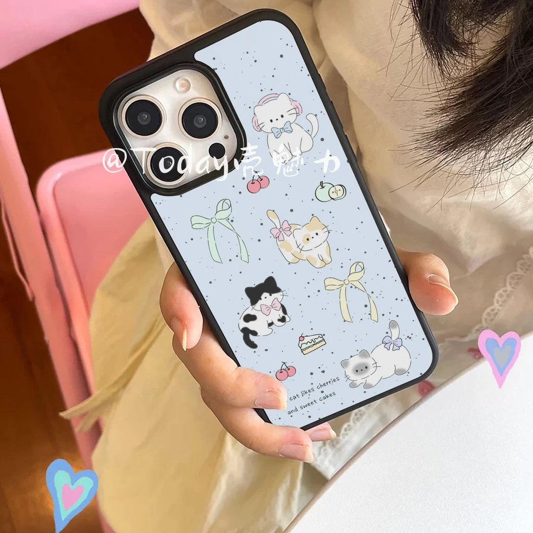 新款【防摔保护】ins风蓝色可爱小猫咪适用苹果16手机壳15手机壳1