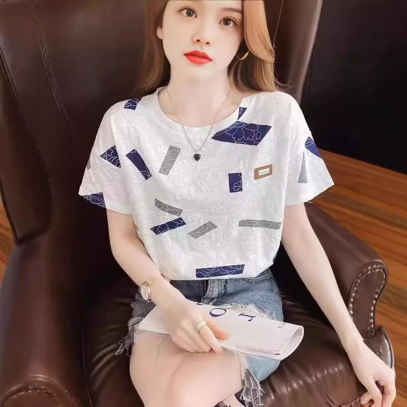 短袖t恤女白色半袖体恤夏装2024年新款韩版宽松女士夏季上衣