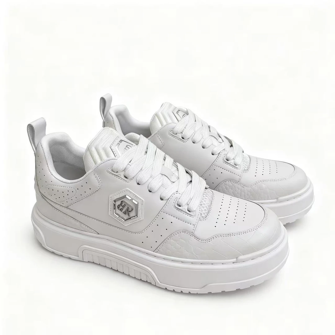 BuzzRobbins压花拼接撞色男士头层牛皮厚底板鞋百搭耐磨增高