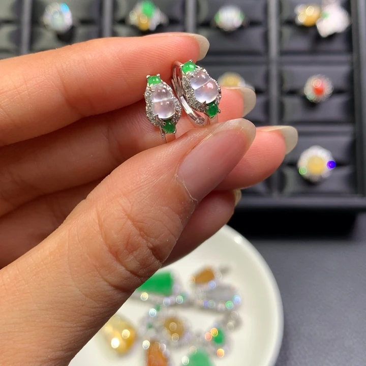 翡翠银S925镶嵌耳饰