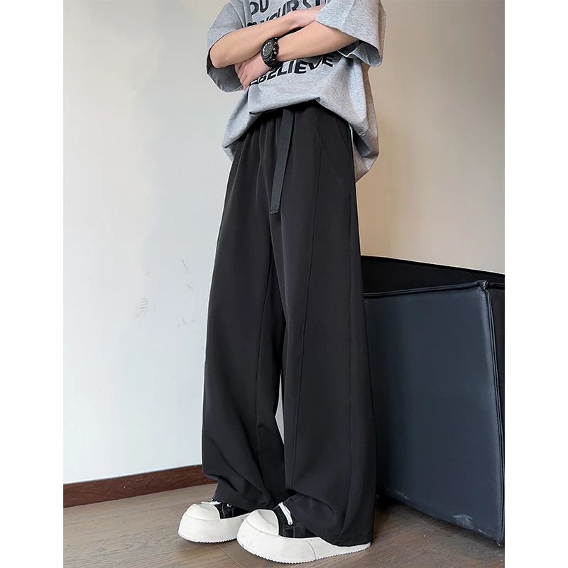 黑色cleanfit垂感休闲西裤男夏季美式潮牌高级感宽松直筒阔腿裤子