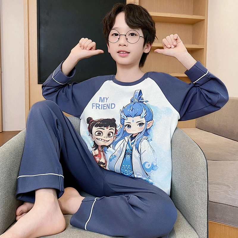 2025男童睡衣儿童春秋季纯棉长袖新款套装大童男孩学生洋气家居服