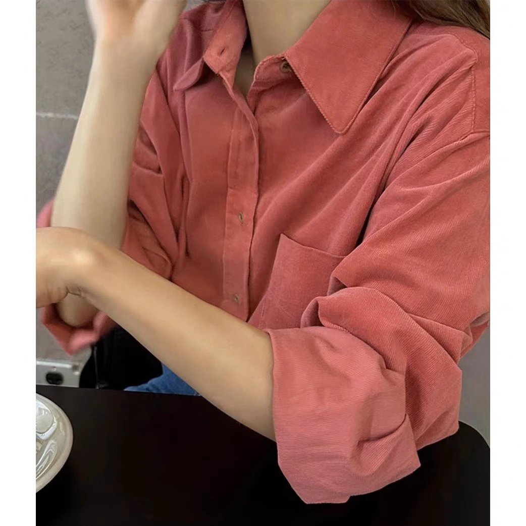 秋冬季新款经典款彩色灯芯绒衬衫叠穿洋气衬衣领衬衣休闲百搭长袖