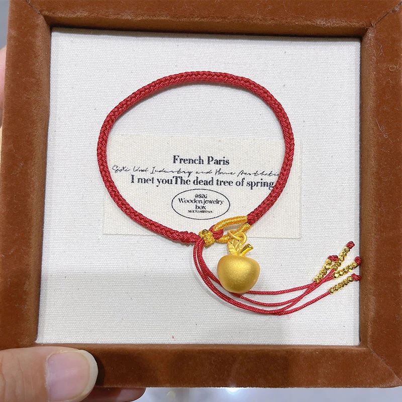 铜合金手链 轻奢金色转运平安果手链女款手工编织手绳情人节礼物