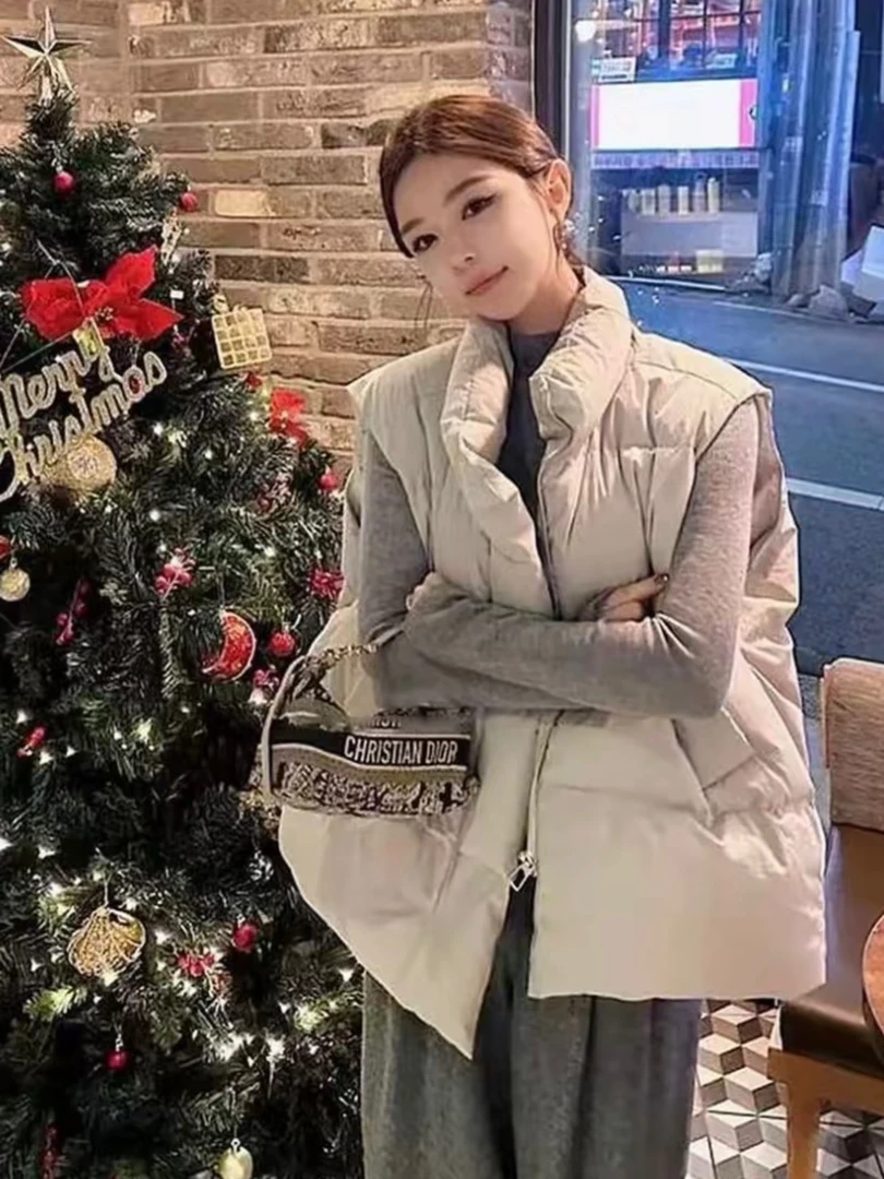 羽绒马甲女外穿2025秋冬新款立领宽松加厚白鸭绒马夹背心坎肩外套