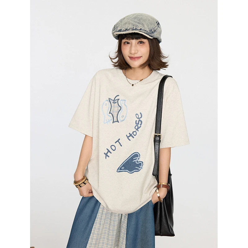 hothorse/火山马ST10060夏季短袖字母印花T恤常规款常规卡通动漫