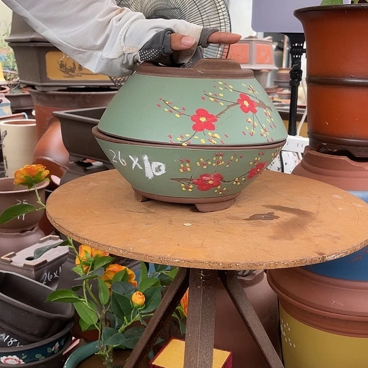绿斗盆点菜中号一对花盆紫砂花盆