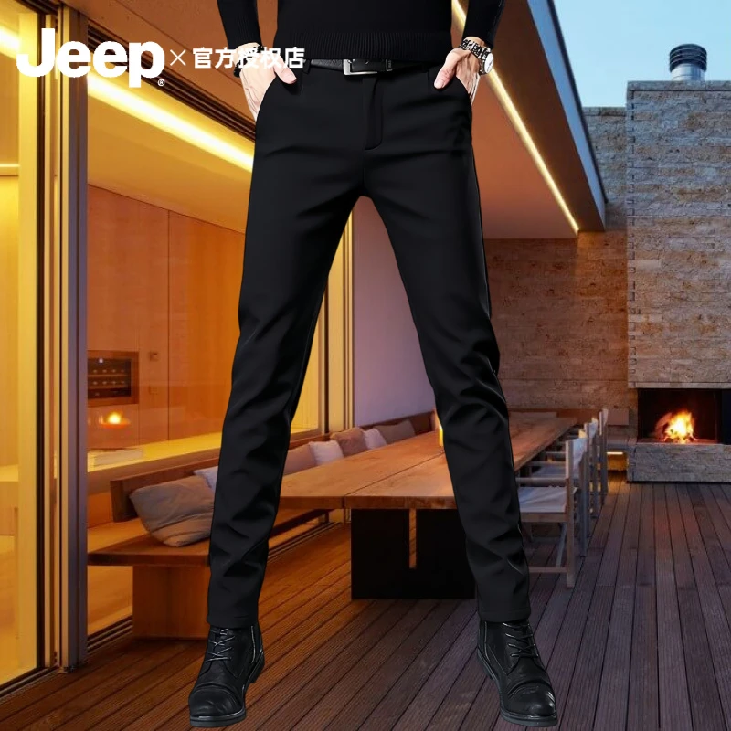 jeep吉普秋冬新款微弹修身百搭潮流小直筒裤松紧腰商务休闲裤长裤