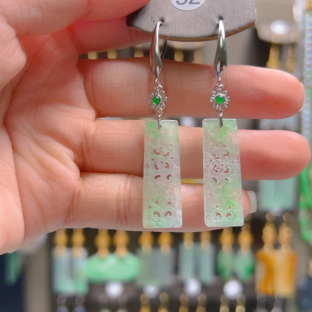 银S925镶嵌翡翠耳饰