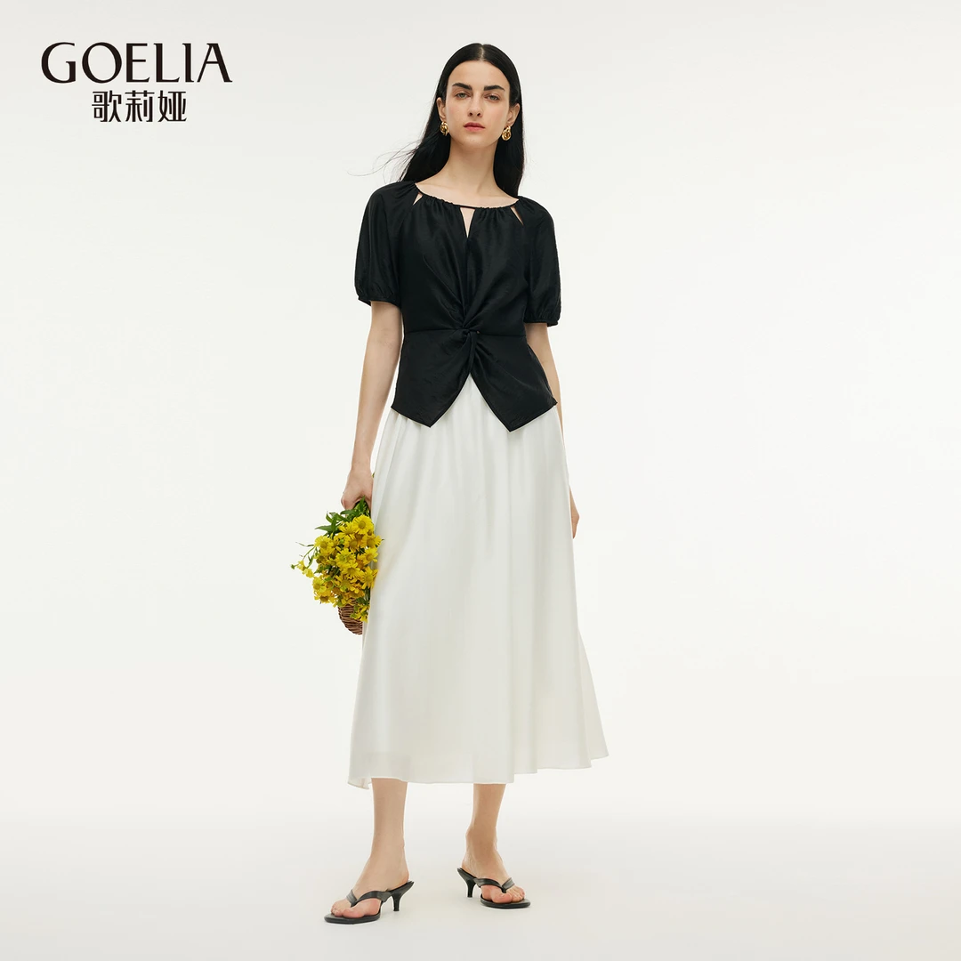 歌莉娅 夏季新品  扭结抽褶上衣+A型半裙 1E4LAB720