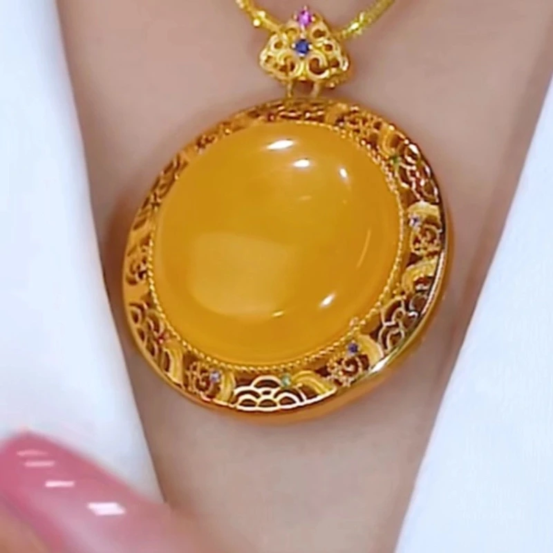 铜合金亚克力项链 【520限定款】 鸡油黄-满蜜镶嵌精美轻奢气质精致