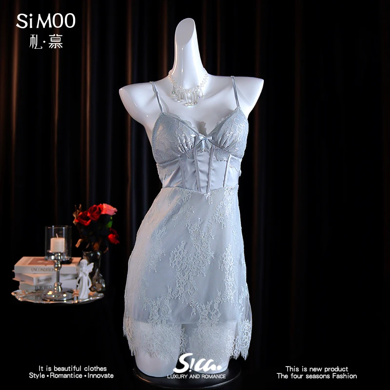 【柔情似水】春夏月光丝性感露背睡衣加胸垫聚拢吊带睡裙网红大码女