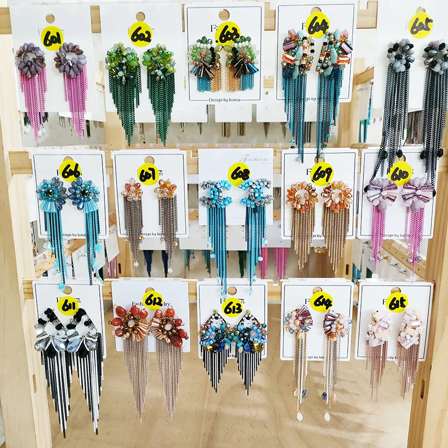 铜合金玻璃耳饰 (M601-M660)-024民族风纯手工流苏耳环合集