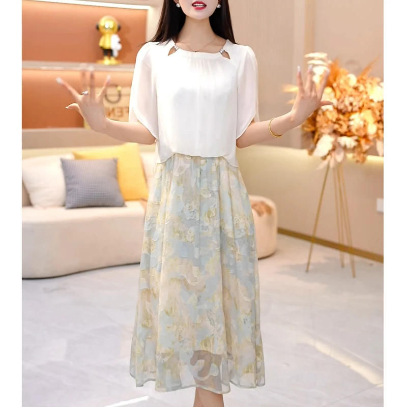 高端洋气假两件连衣裙女夏季2025新款时尚气质百搭十三行爆款裙子