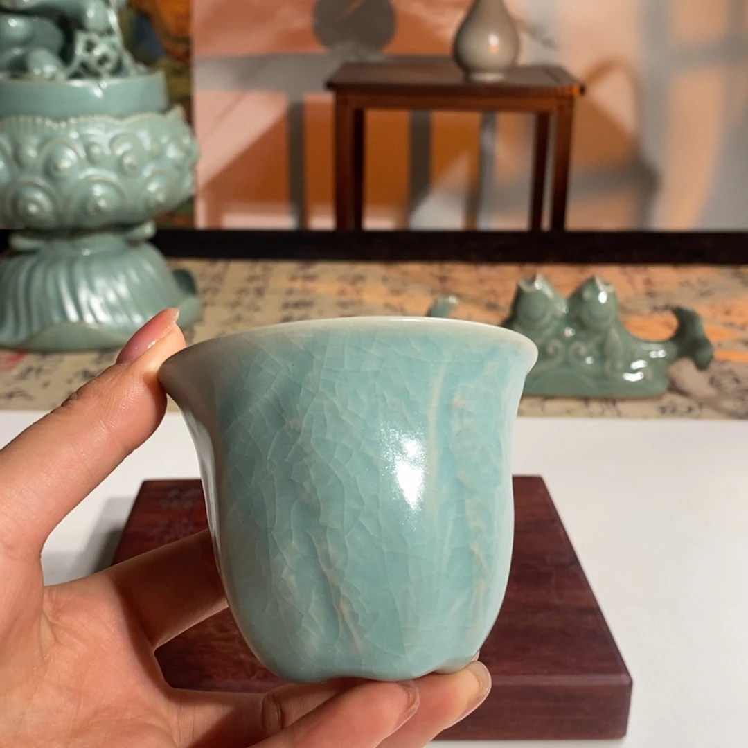 仿古天青白菜杯8cm