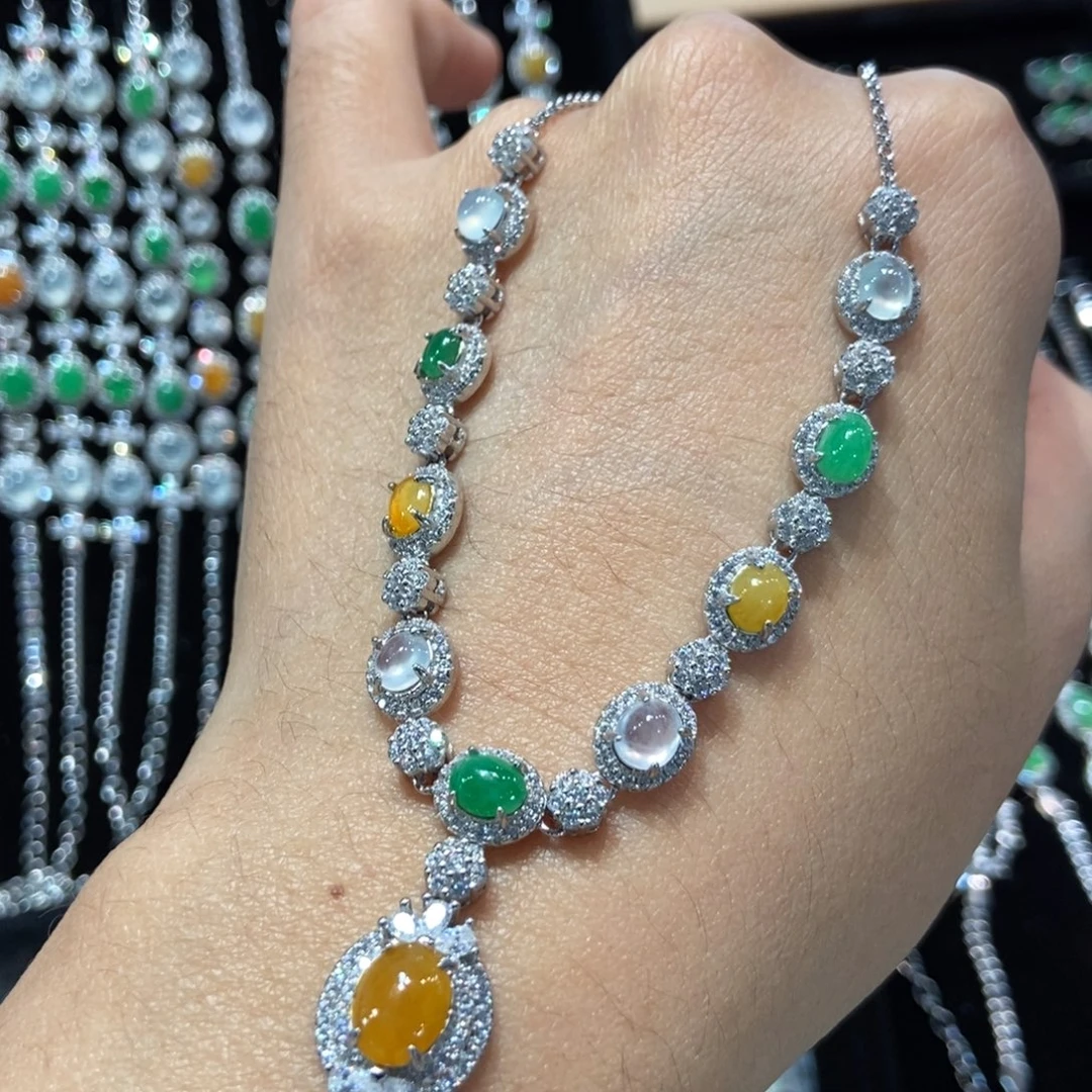 翡翠银S925镶嵌颈饰天然缅甸