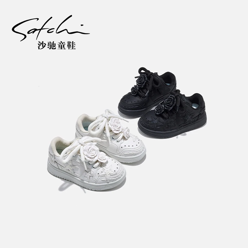 沙驰童鞋女童板鞋2025春秋季新款时尚软底小白鞋儿童休闲鞋24014