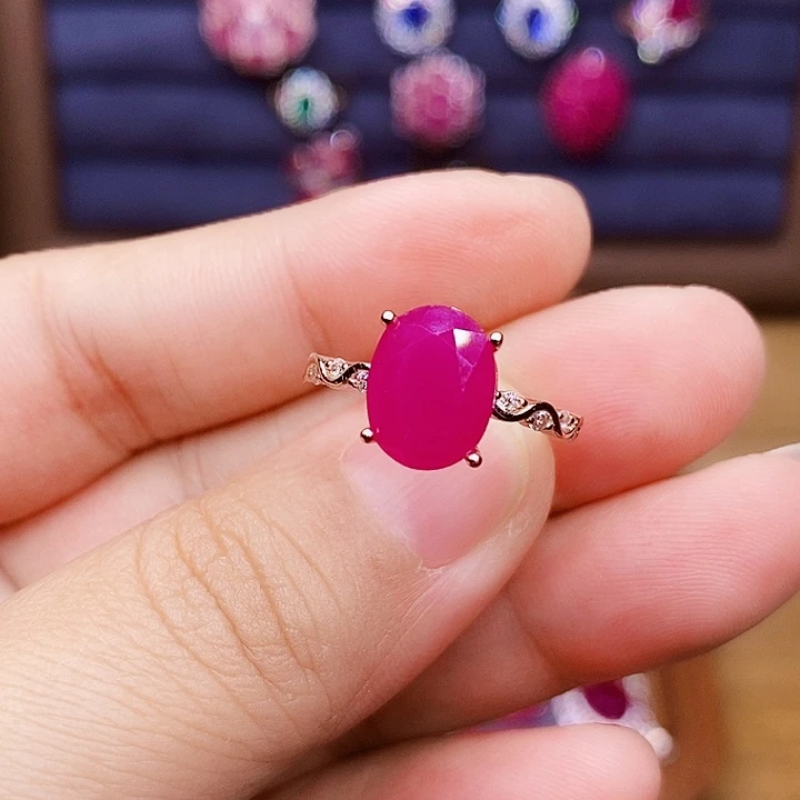 戒指红宝石银S925镶嵌