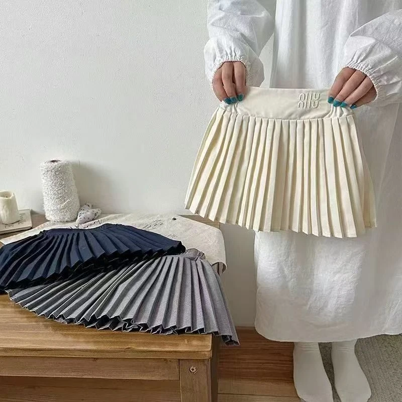 女童百搭纯色百褶裙中大童学院风半身裙防走光童装韩版短裙爆款