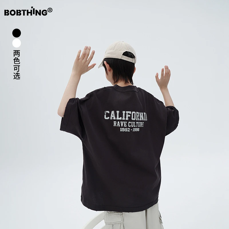 男童夏装2025新款儿童字母简约短袖T恤衫中大童纯色半袖体恤打底