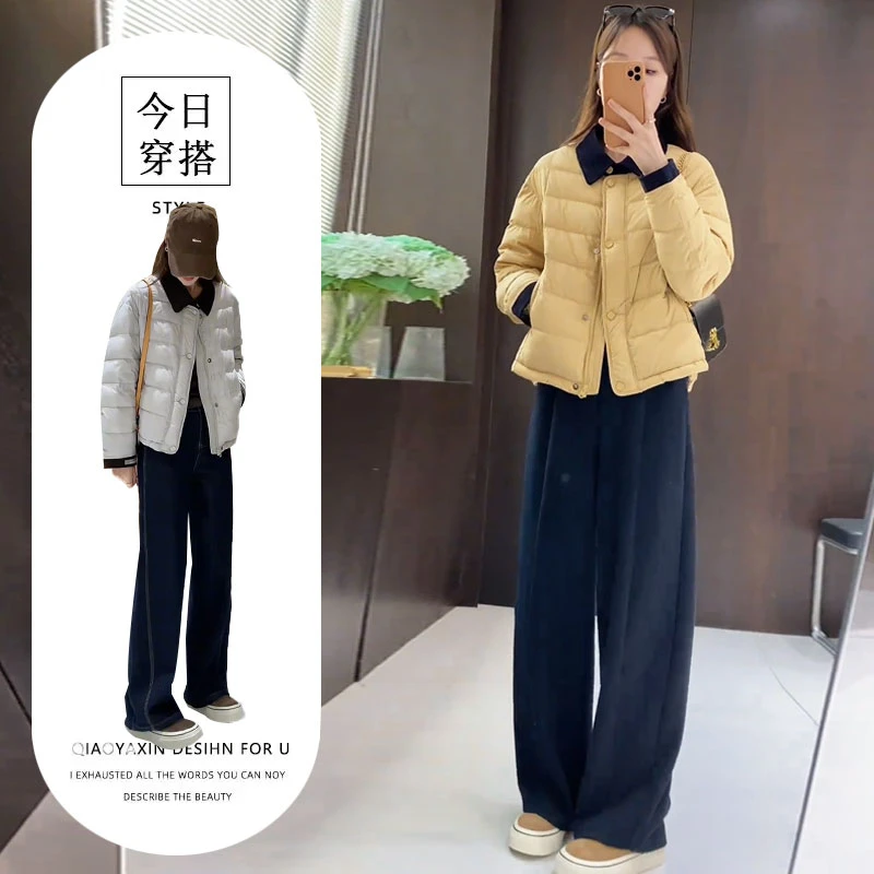 欧货翻领撞色面包服女短款2025冬季新款小个子宽松保暖棉服外套潮