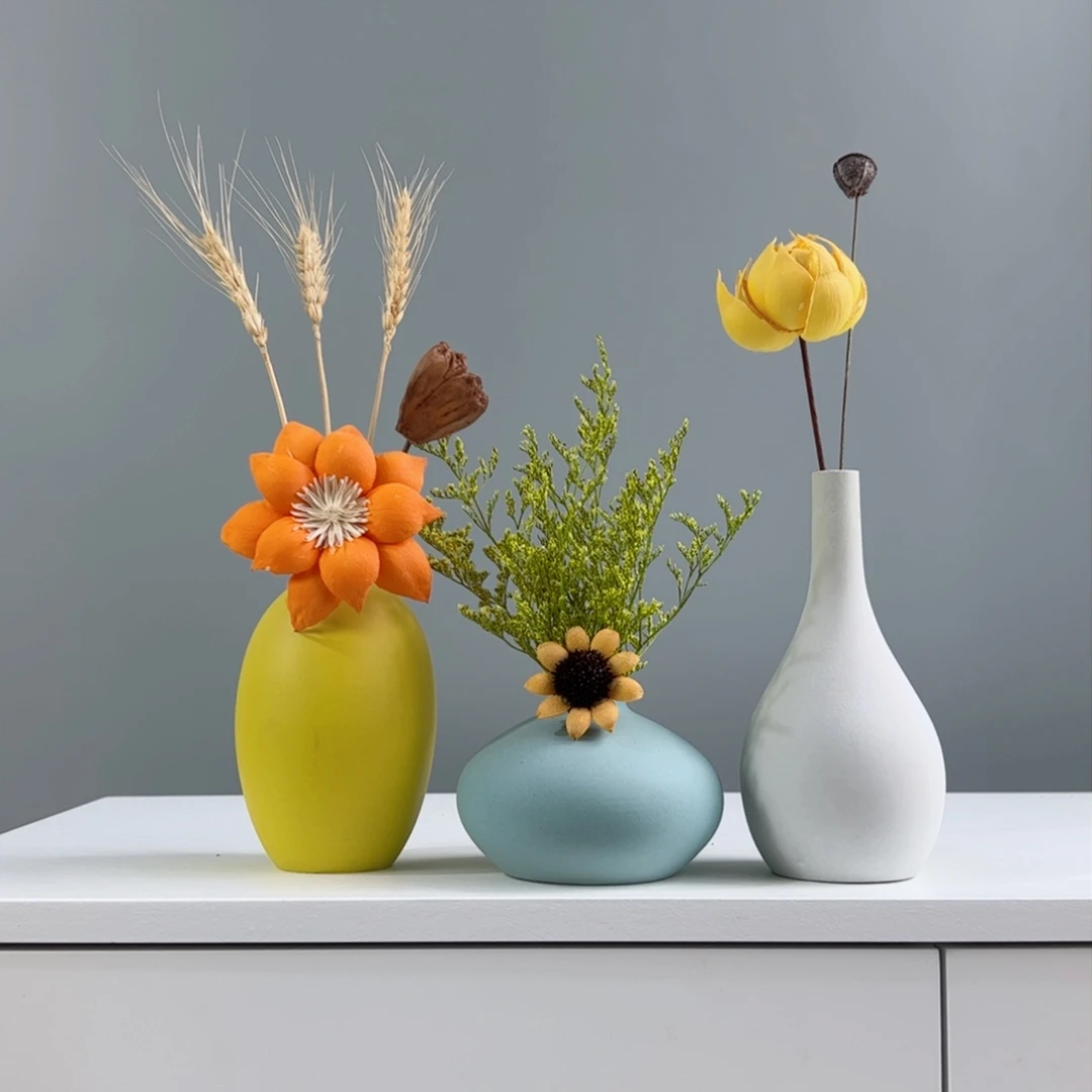 摆件陶瓷花瓶摆件含花总高约20-30cm