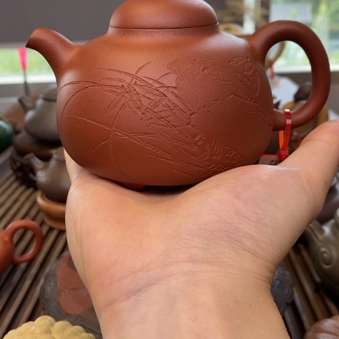 茶壶紫砂卢卫国全手工大红泥三足乳钉