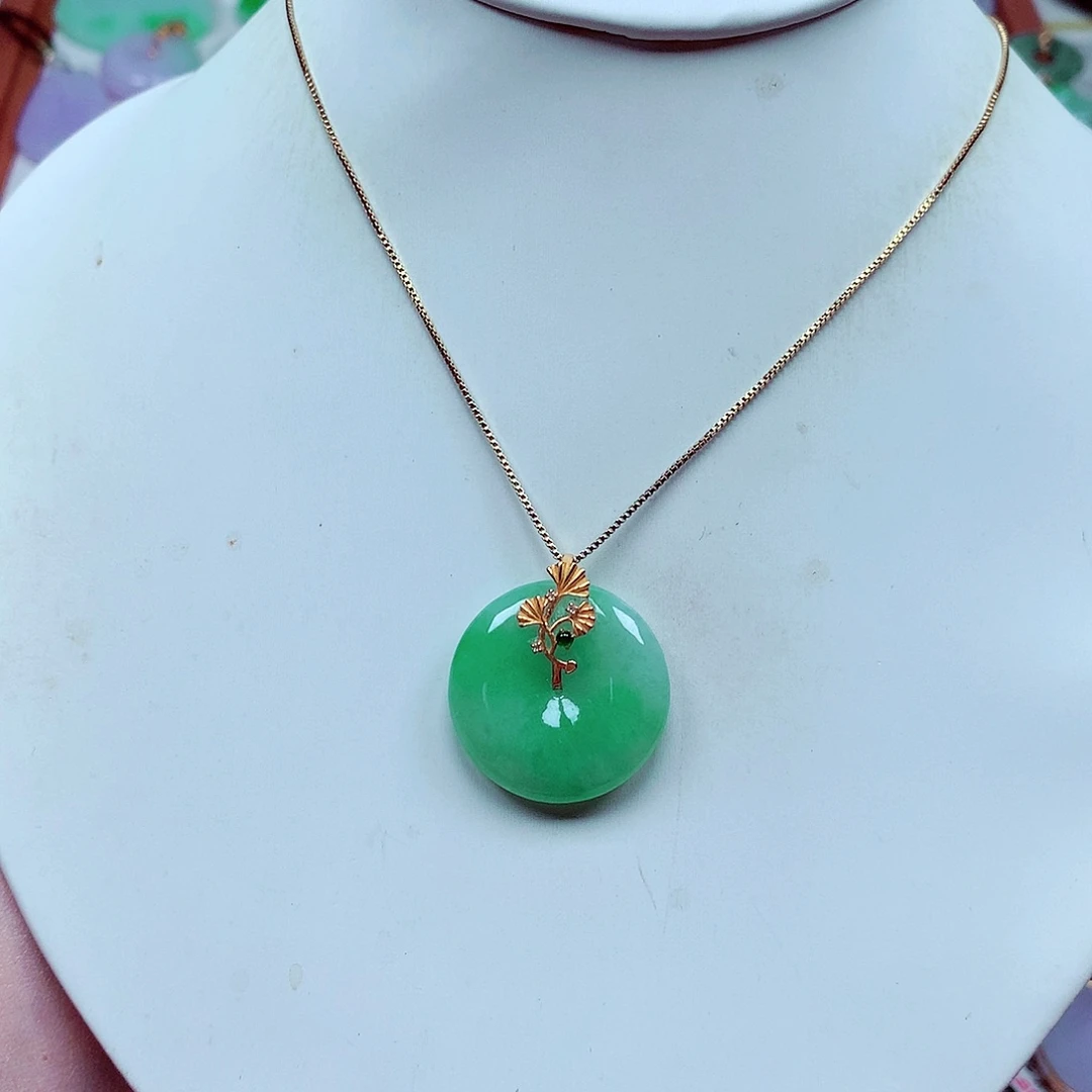 翡翠18K金镶嵌吊坠(不含链)