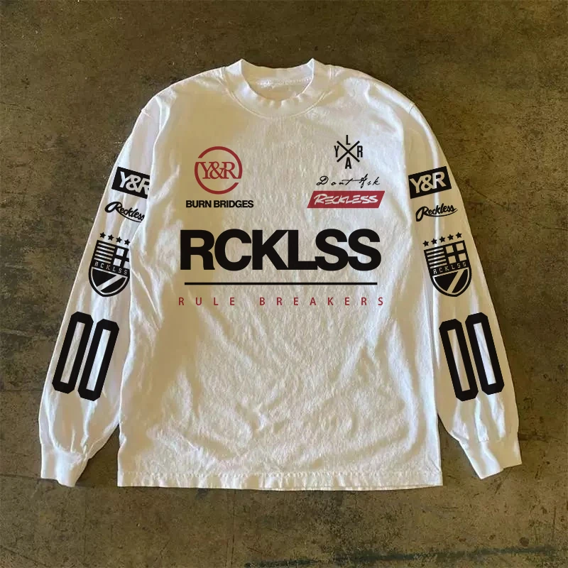 260G重磅纯棉美式复古印花t恤2025潮牌百搭高街长袖小众宽松圆领