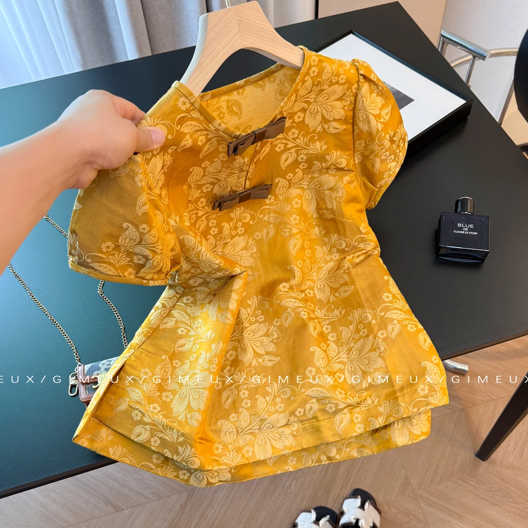 国风少女感鎏光提花亚麻蚕丝混纺泡泡袖衬衫夏季时尚气质绝美上衣