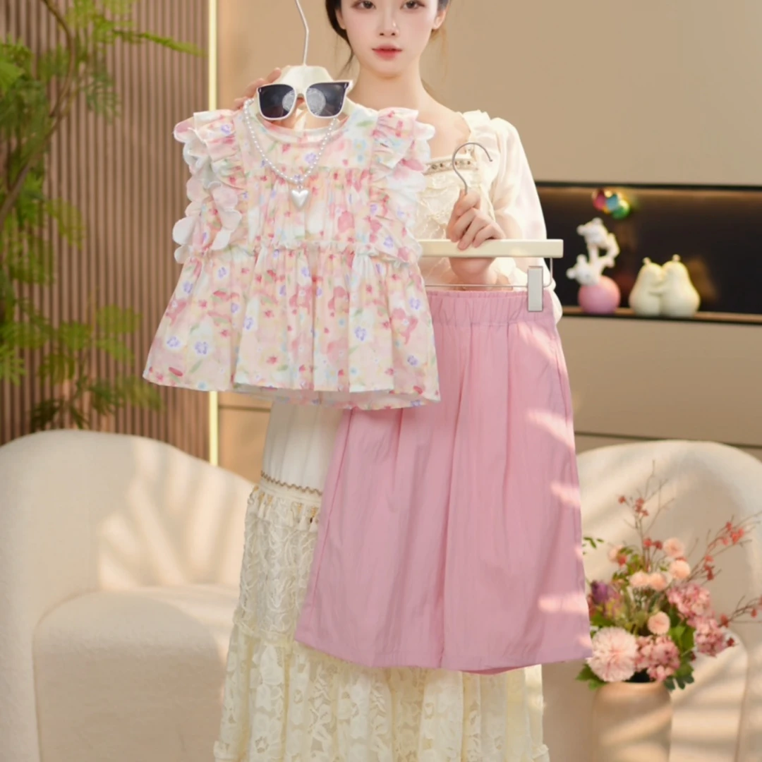 boboe/波波鹅女童夏季新款套装时尚百搭休闲上衣+裤子--QC