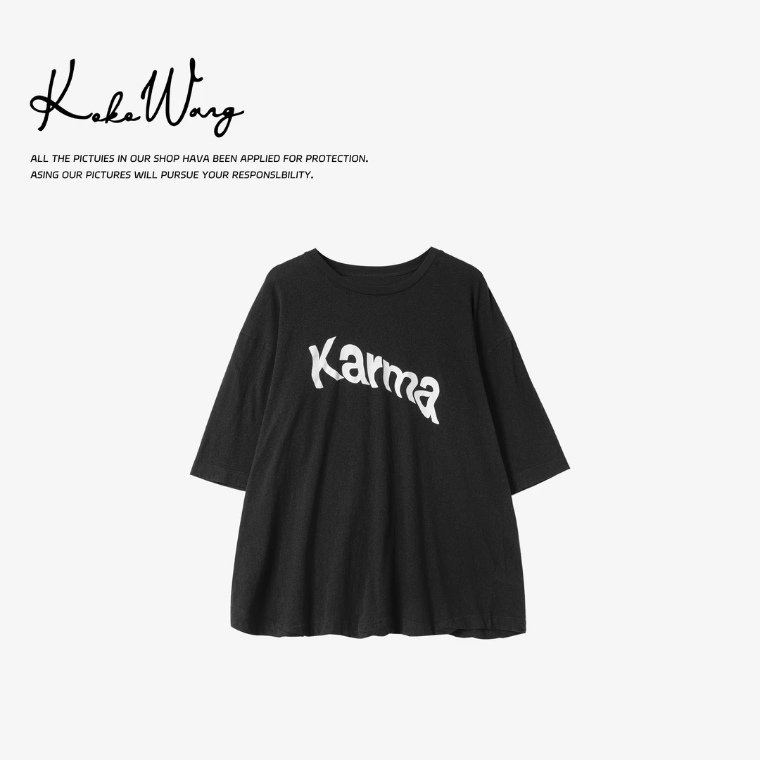 KOKO WANG夏季时尚个性字母印花宽松百搭圆领短袖T恤N5705F04T42