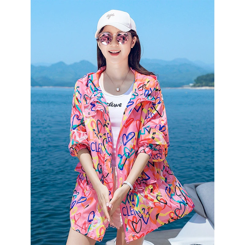 2025年新款时尚花色防晒衣女防紫外线透气夏季轻薄宽松开衫短外套