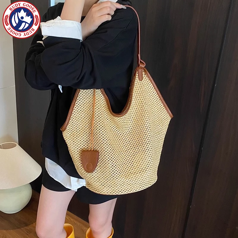 RUDY GOOSE法式草编包夏天包包慵懒风大容量单肩托特包海边度假风