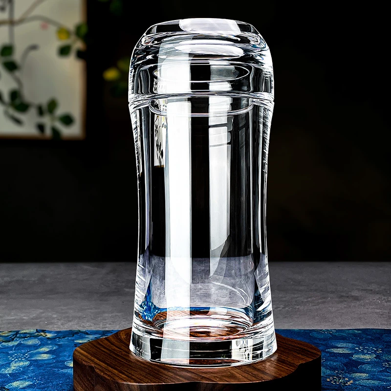 安享生活原矿水晶杯收腰杯办公杯茶器泡茶水杯子高端茶具送礼加厚