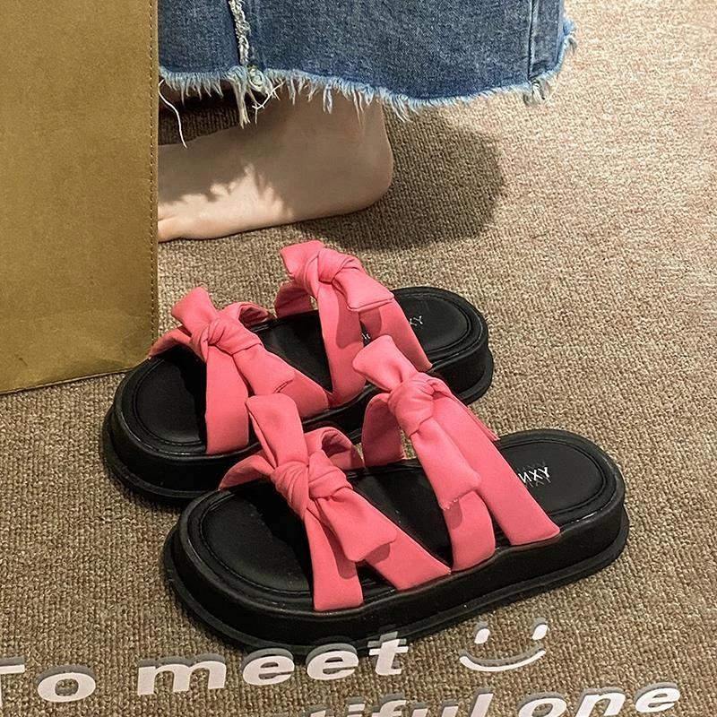 厚底凉拖鞋女夏外穿精致绝美蝴蝶结凉鞋2025新款仙女风时尚沙滩鞋
