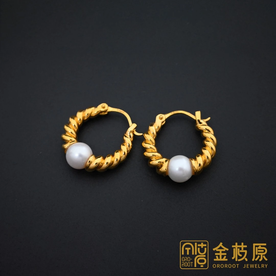 金枝原足金999 珠光宝气麻花耳钉