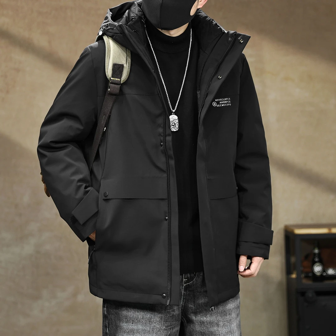 【可拆卸内胆】85鸭绒中长款连帽羽绒服男冬季户外防寒保暖工装外套